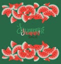 Summer Sale. Background with ripe juicy watermelons.